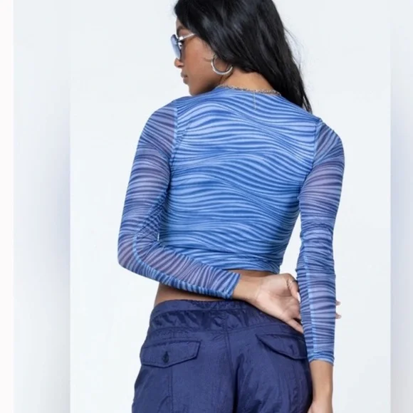 Princess Polly Blue Mesh Long Sleeve Top - Picture 6 of 6